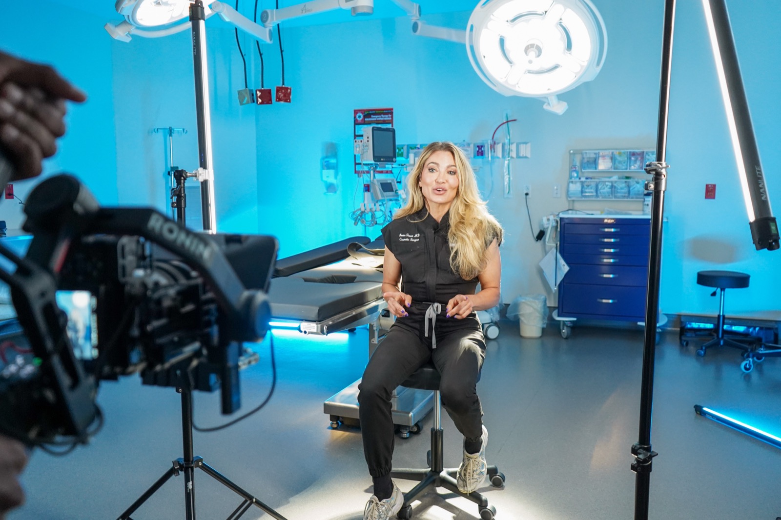 Filming an interview in a medical exam room