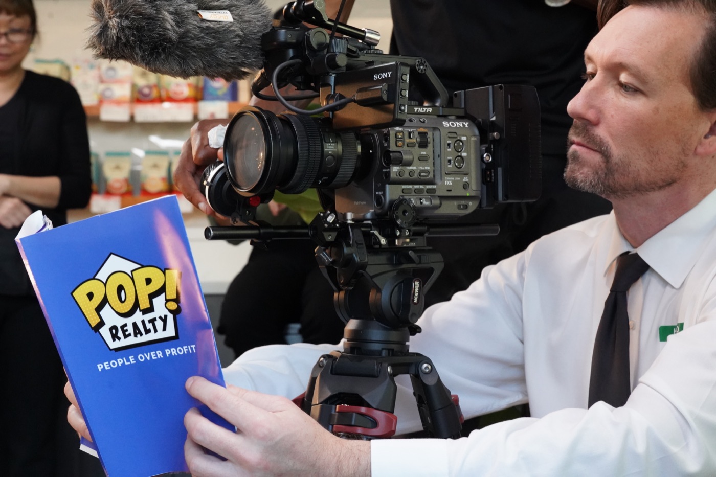 A cinema camera set up on the POP Realty brand film
